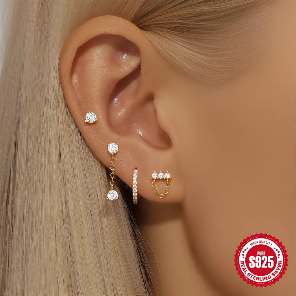 S925 sterling silver geometric earrings with clover petal detailing in electroplated gold finish