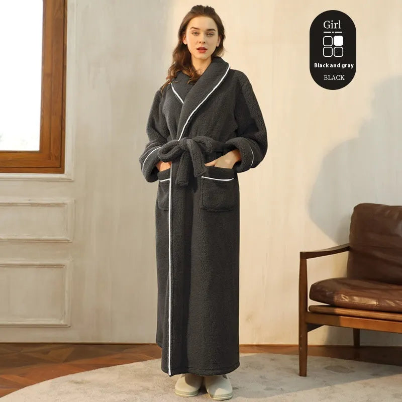 Thickened flannel couple's bathrobe set for winter in multiple colour options