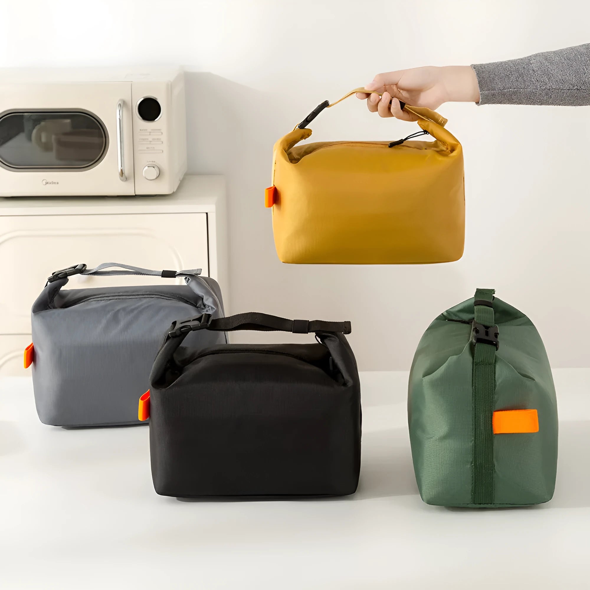 Japanese style insulated lunch bag with Oxford cloth construction in Army Green colour