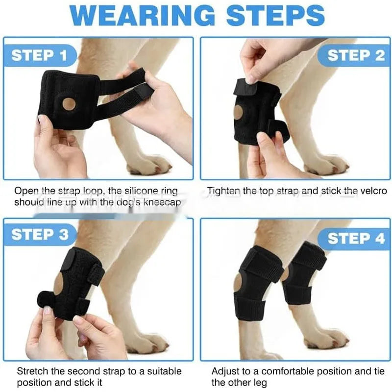 Black polyester dog leg guard for knee joint support and ACL tear rehabilitation.
