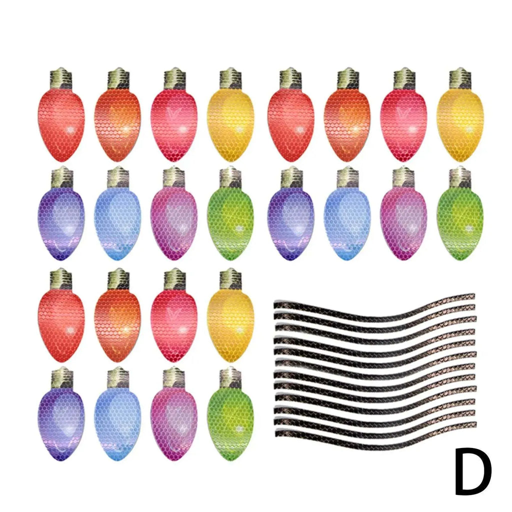 Magnetic reflective Christmas light bulb set with 24 bulbs and 12 wires on a metal surface.