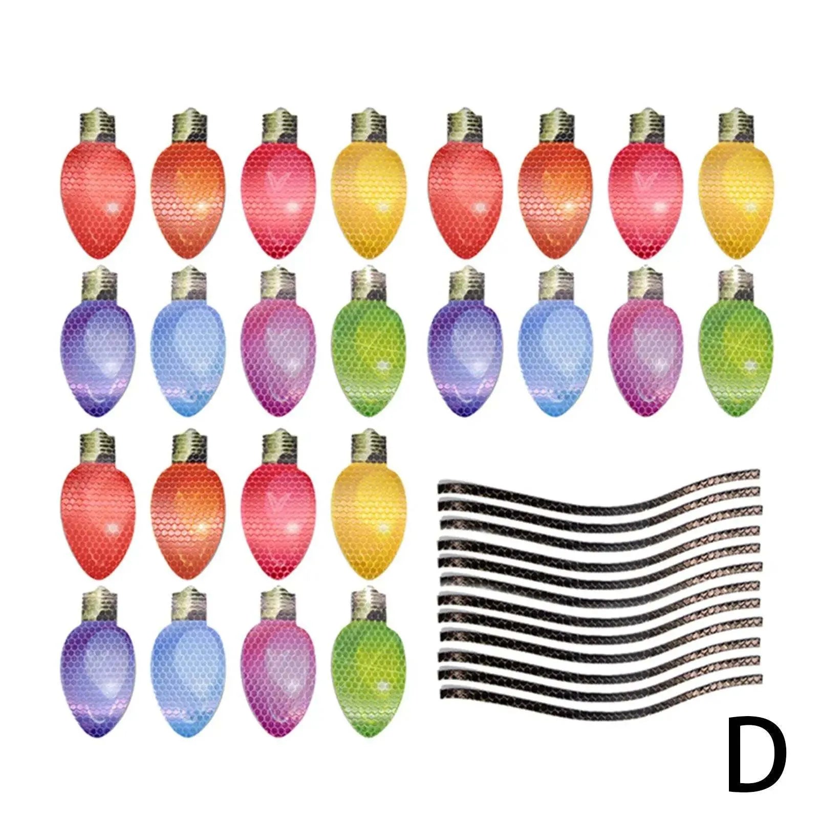 Magnetic reflective Christmas light bulb set with 24 bulbs and 12 wires on a metal surface.