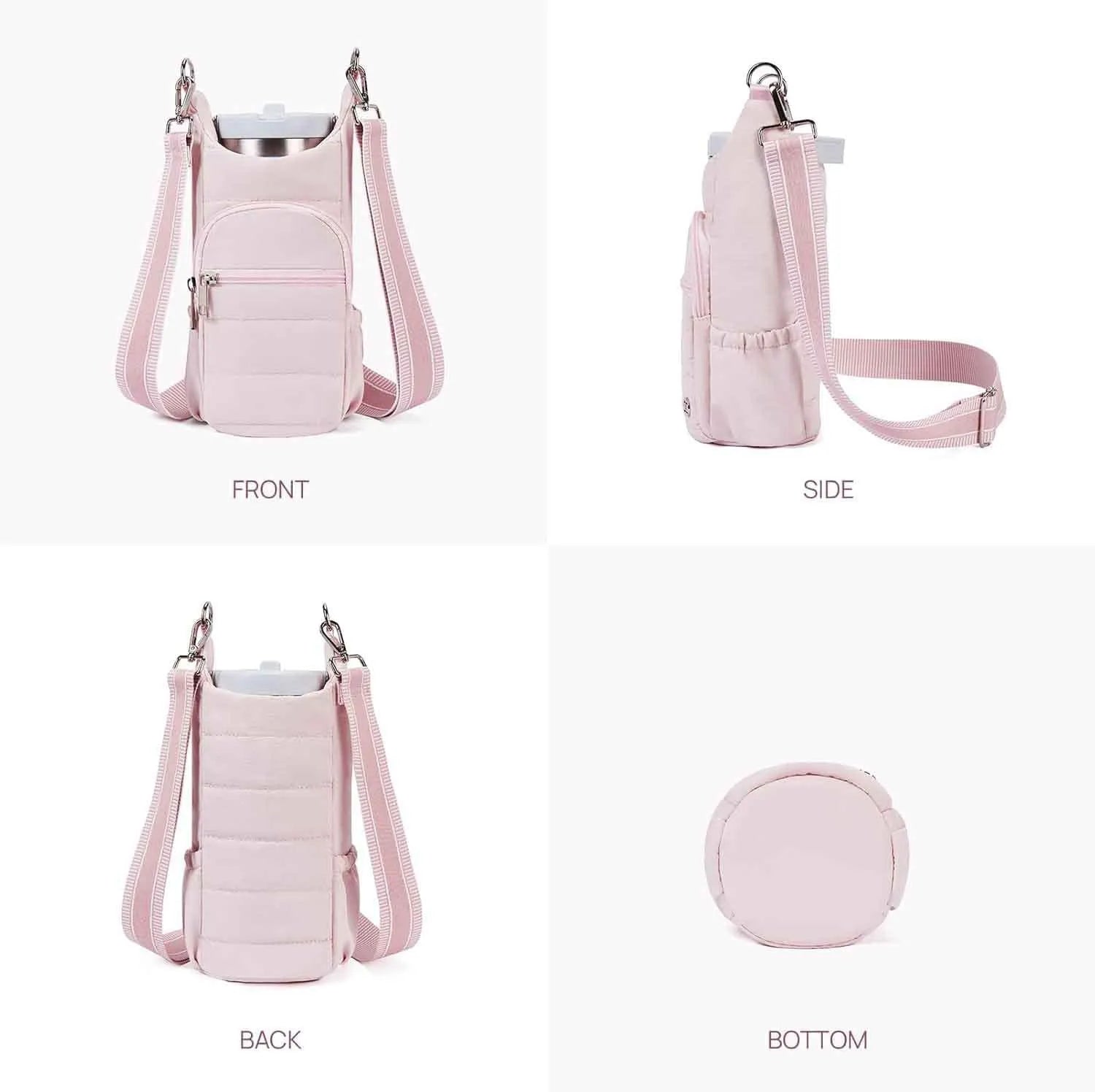 Black, pink and beige cloth water bottle bags for bicycles