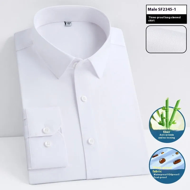 Men's slim fit business shirt in bamboo fibre with square collar, shown in a solid colour.