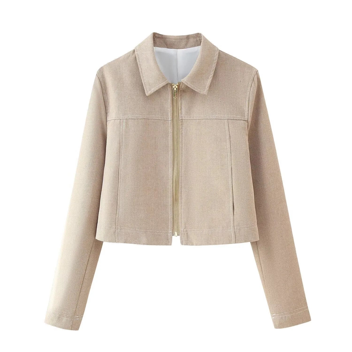 Women's herringbone pattern long sleeve coat and straight-leg pants suit set with 3D effect