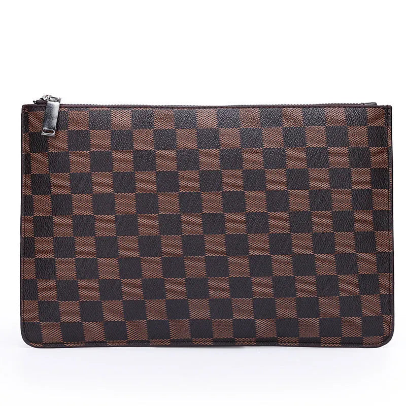 Men's soft PU leather clutch wallet with card slots in plaid or sheepskin design