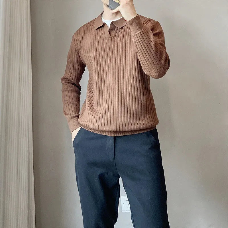 Men's loose knit sweater in rabbit fur modal fabric showing texture detail