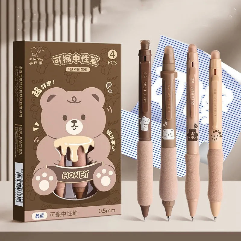 Erasable cartoon gel pen with 0.5mm tip in black or crystal blue ink options