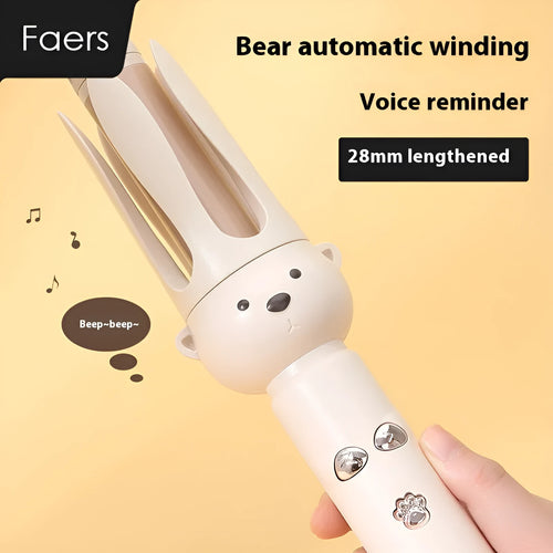 Beige automatic hair curler with rotating barrel and negative ion technology