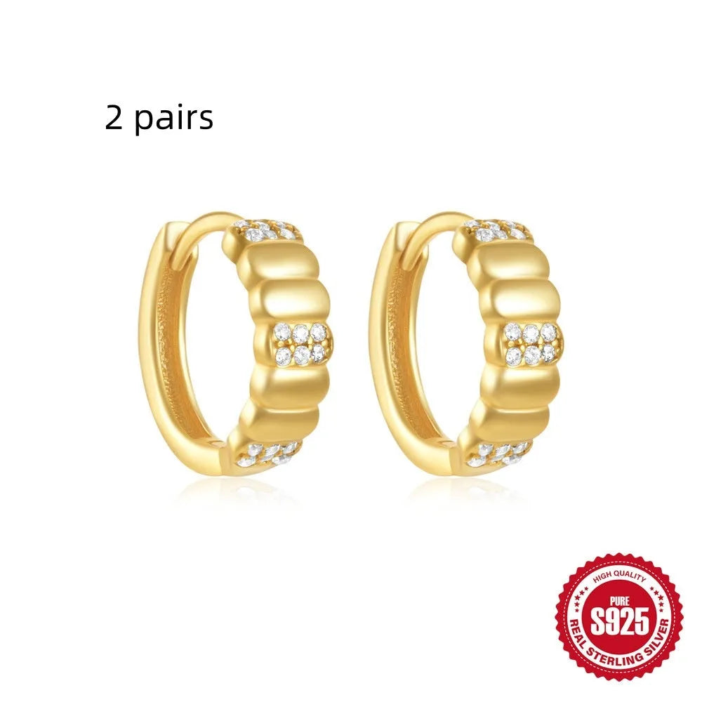 Sterling silver geometric stud earrings with small round diamond accent in gold or silver finish