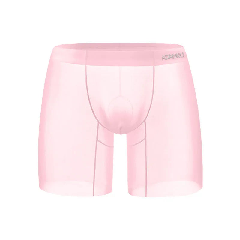 Men's ice silk boxer shorts in orange, pink and red colours with low waist design
