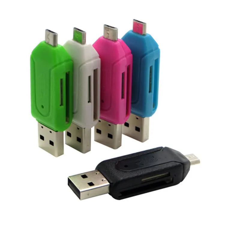 OTG card reader with micro USB connector for Android phones and computers in five colour options