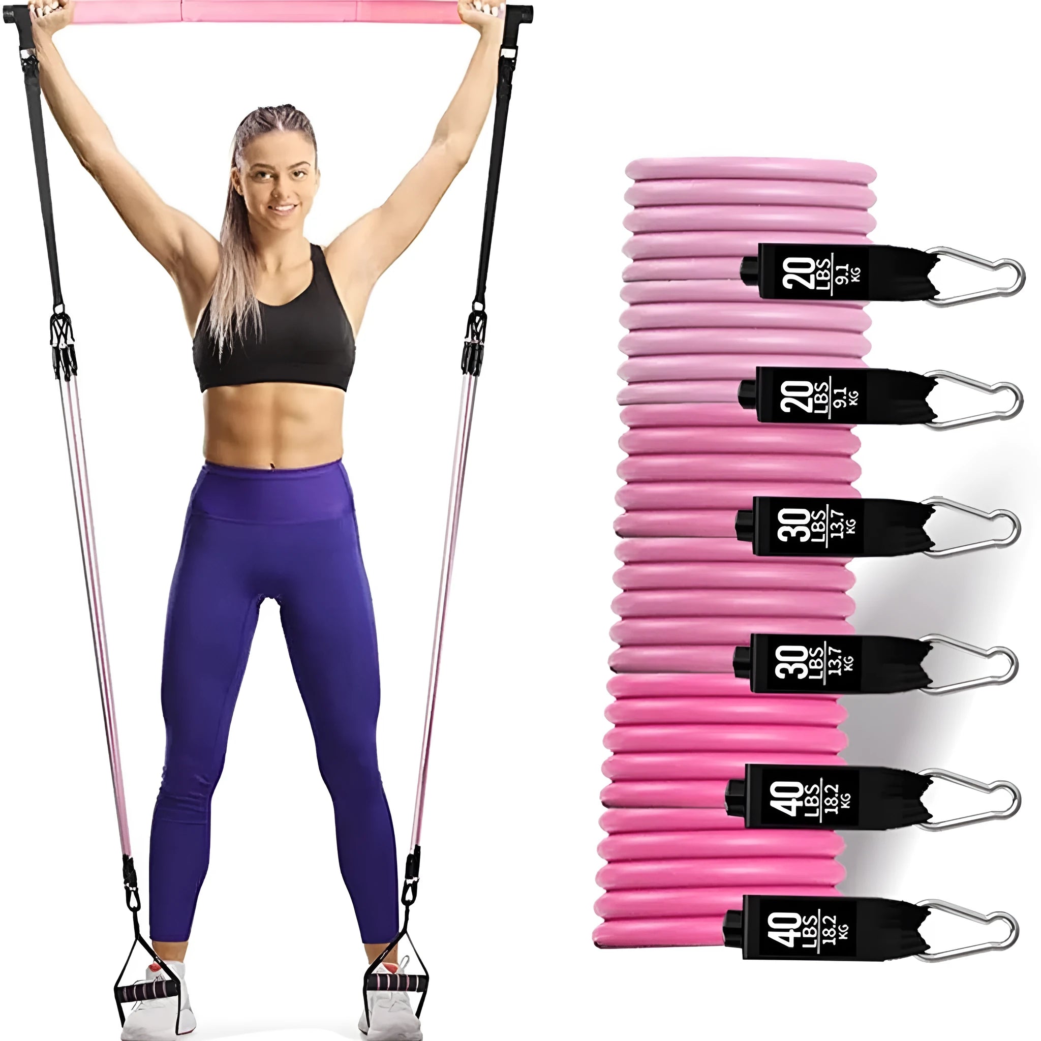 180-pound TPE resistance band pull rope set in black or pink for home fitness training