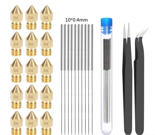 MK8 brass 3D printer nozzle and stainless steel cleaning pin kit for Ender 3 and CR-10