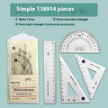 Transparent acrylic drawing ruler set with protractor for technical drafting and geometry