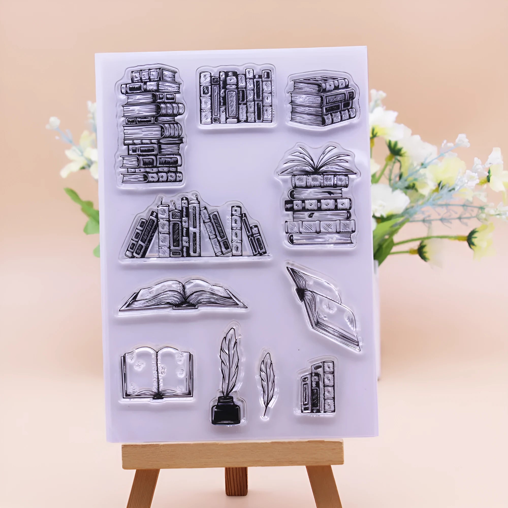 11 by 16cm transparent silicone craft stamp with a raised seal pattern on a white background.