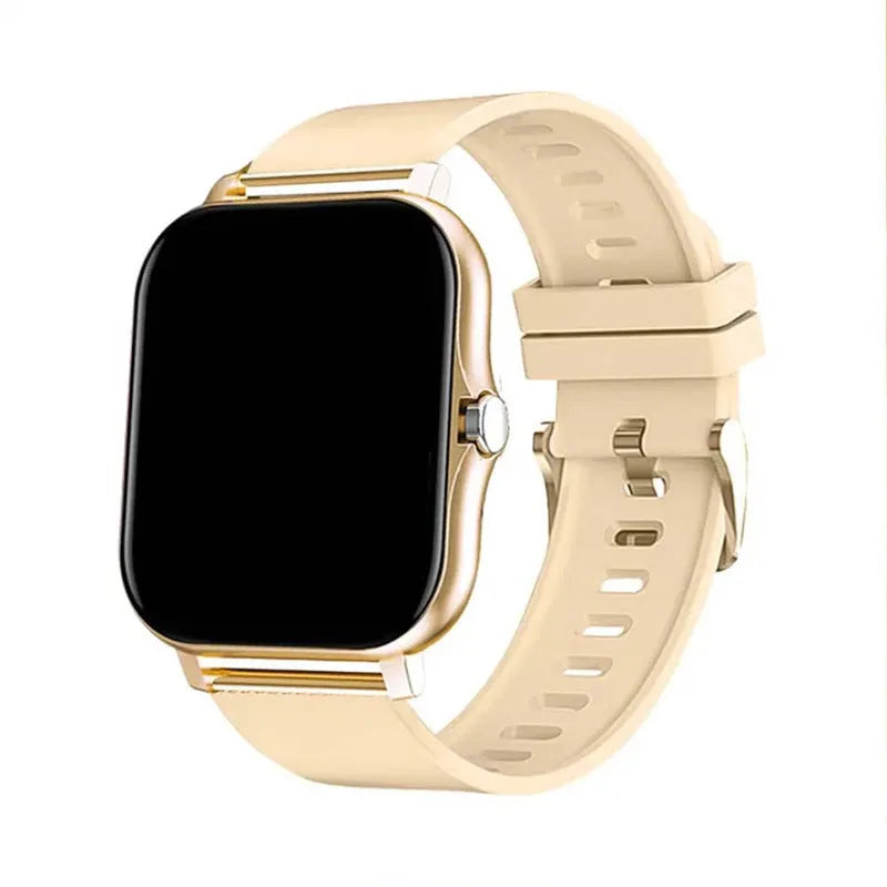 Smart watch with 1.44-inch touch screen showing interface, on a silicone wrist strap.