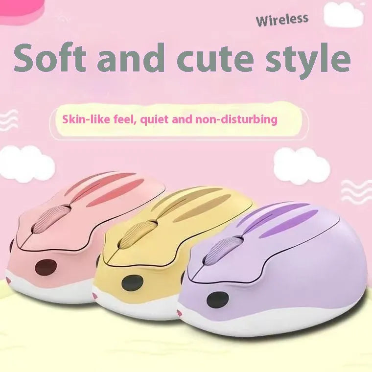 Hamster wireless mute mouse in yellow, pink, or grey with Bluetooth connectivity and compact design