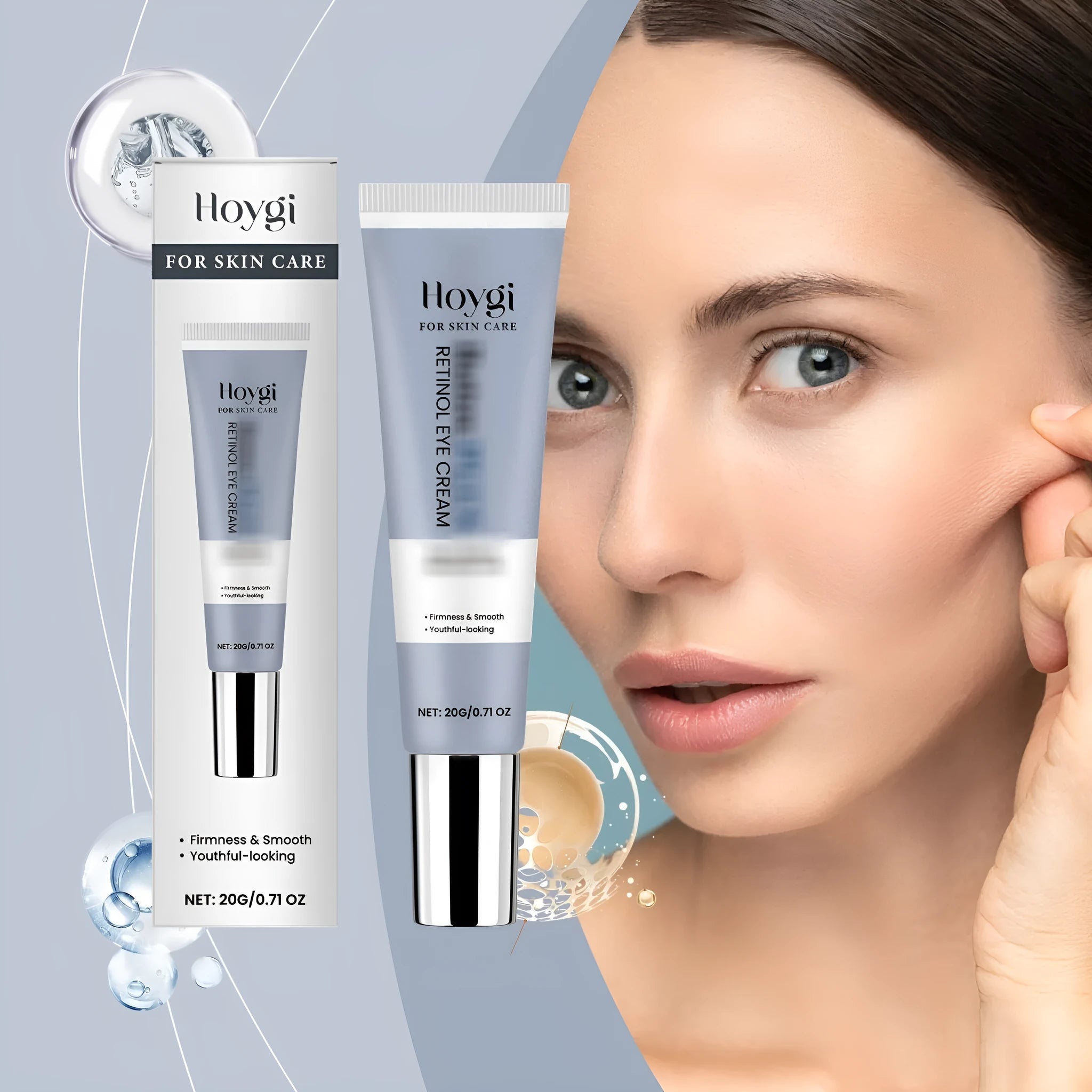 Retinol eye cream tube with moisturising formula, 20g net content, 12.1cm length