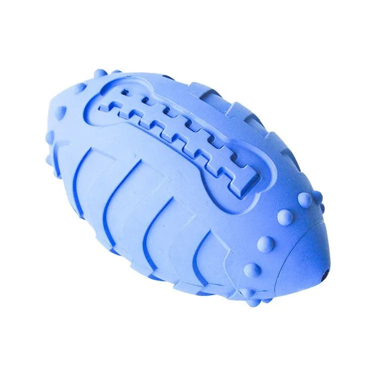 Thickened rubber vocal rugby ball dog toy in light green or sapphire blue for interactive training