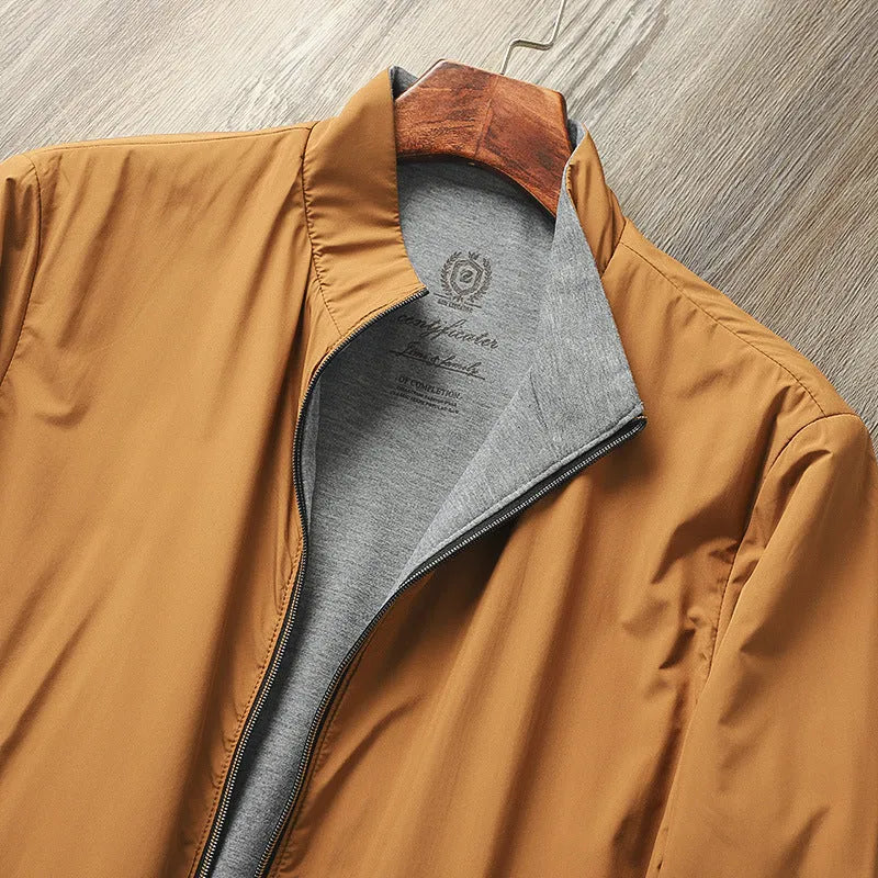 Men's stand collar casual jacket in polyester blend fabric with cotton lining
