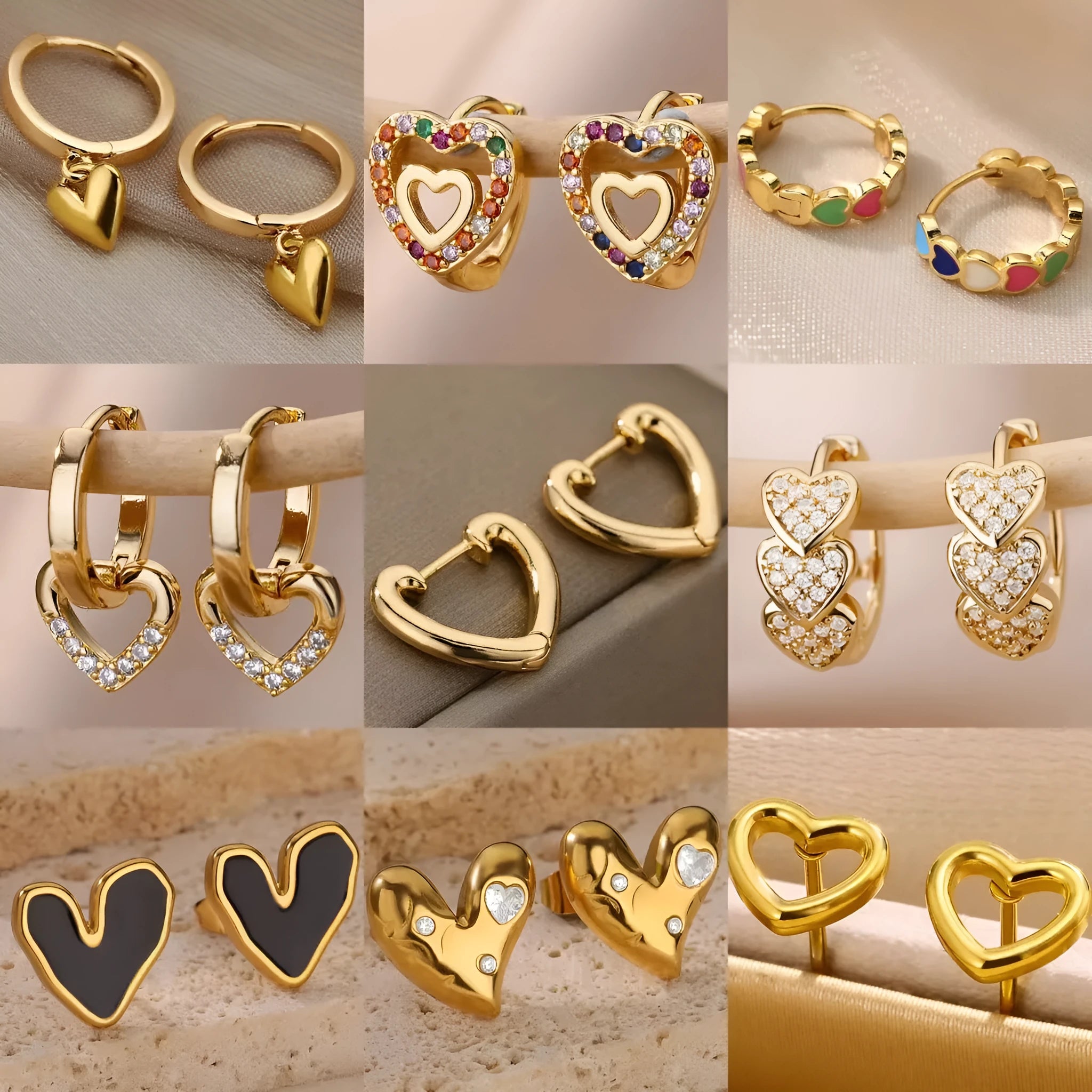 Heart shape stainless steel earrings with zircon detail and ear clip back