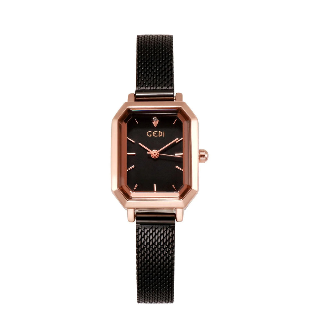 Women's square retro casual watch with rose gold case in six colour variations