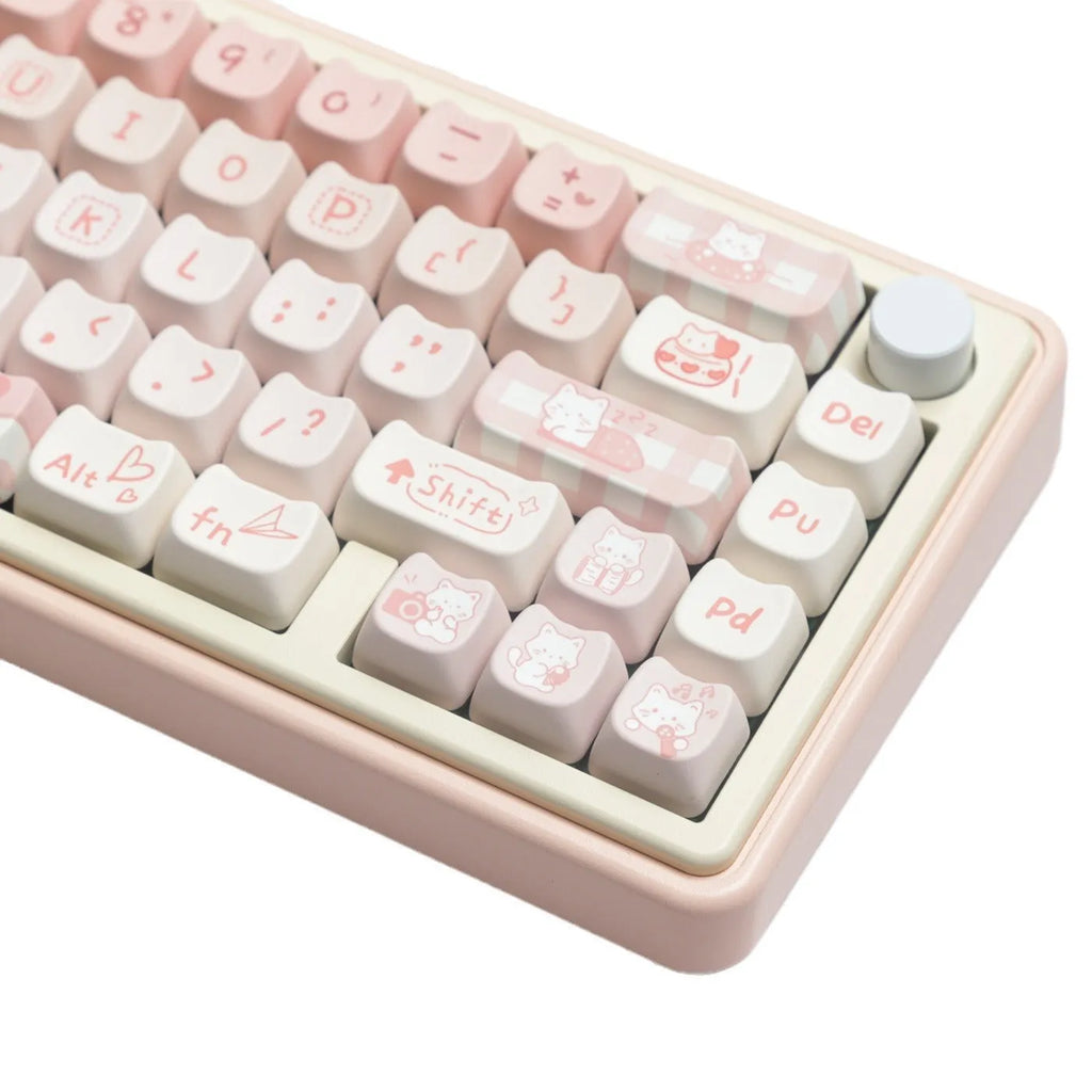 Complete set of PBT sublimation printed keycaps for mechanical keyboards arranged in grid pattern