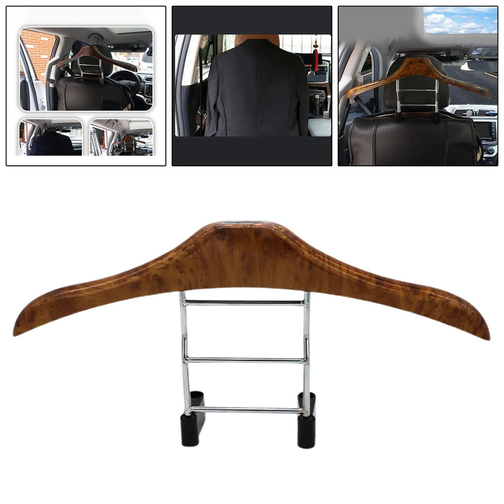 Wood yellow stainless steel car clothes hanger with detachable hooks measuring 46.5cm