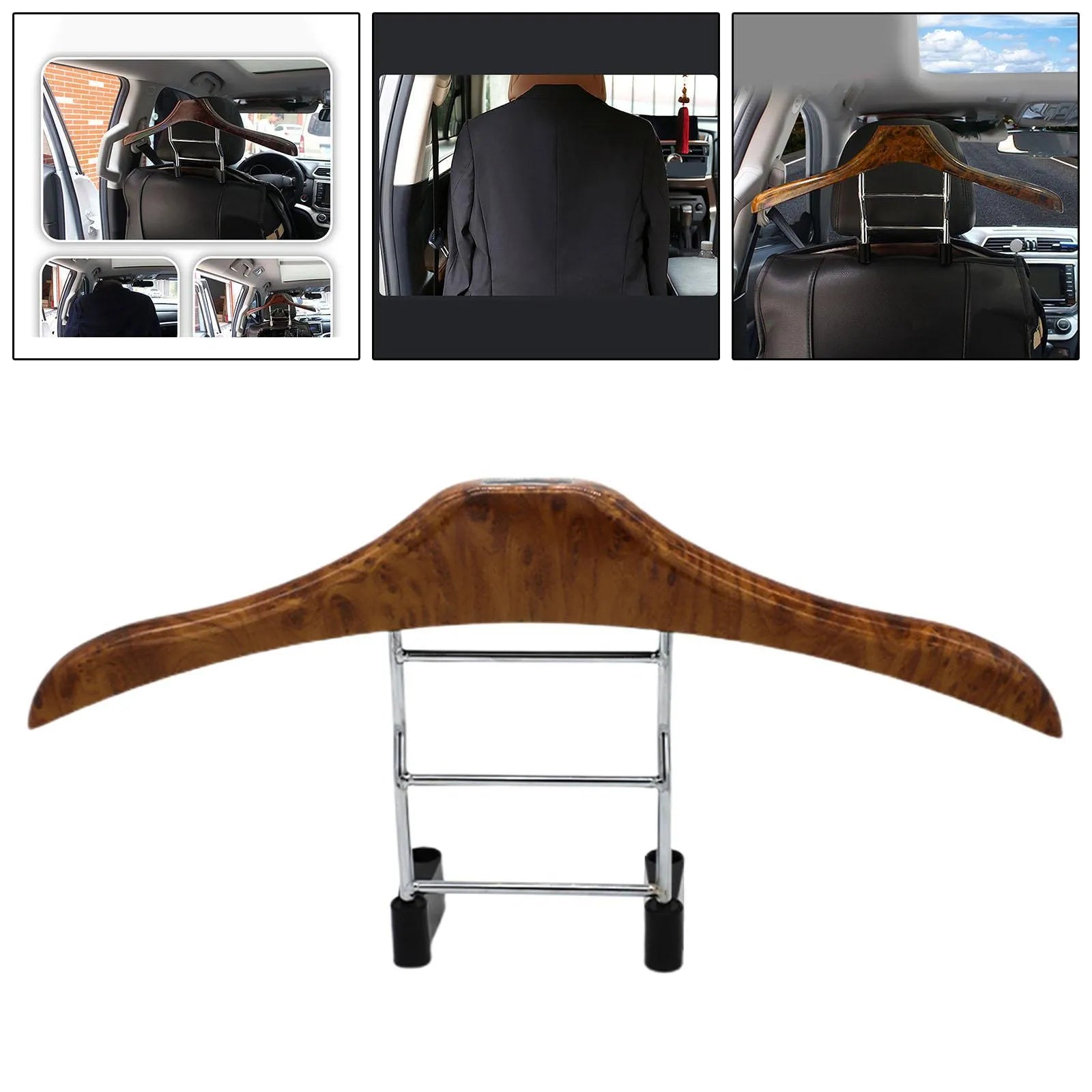 Wood yellow stainless steel car clothes hanger with detachable hooks measuring 46.5cm