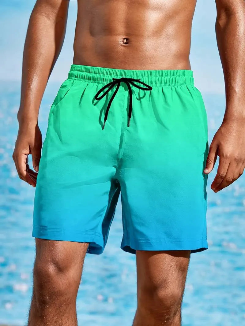 Men's gradient colour 3D digitally printed sports shorts in mesh fabric.