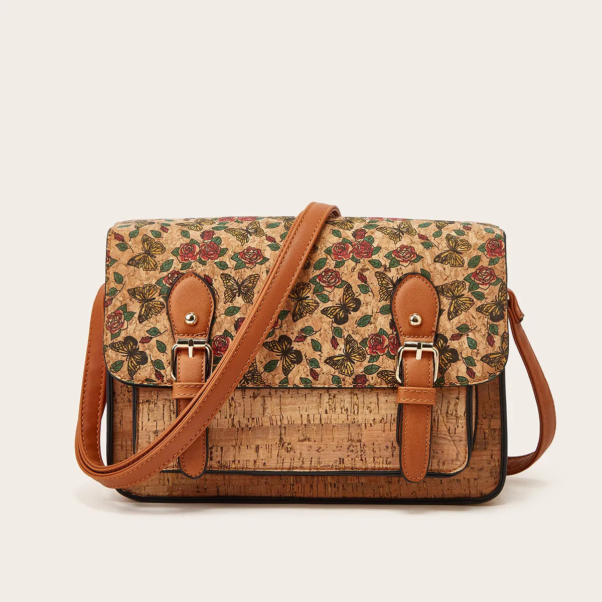 Women's one-shoulder crossbody printed bag in PU leather with botanical design