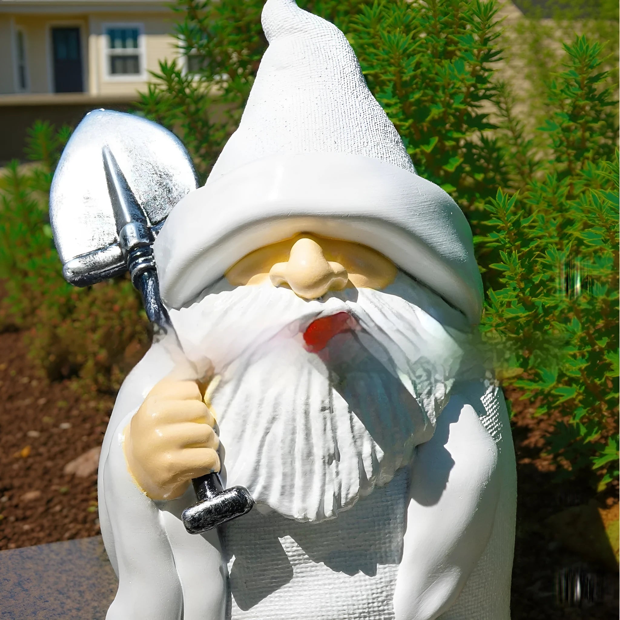 Resin Christmas ornament featuring a detailed smoking shovel dwarf character design for festive decoration.