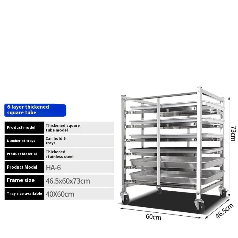 Stainless steel six-layer baking tray rack with lock feature for 40x60cm commercial trays