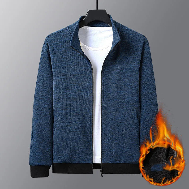 Men's black athletic jacket with a stand-up collar and front zip, showing a close-fitting cut