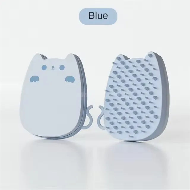 Brown blue green sponge silicone pet grooming comb for cats and dogs with dual teeth design