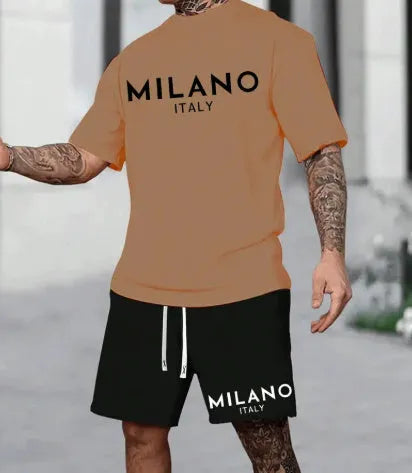 Men's short sleeve polyester suit set with matching shorts in multiple colour options