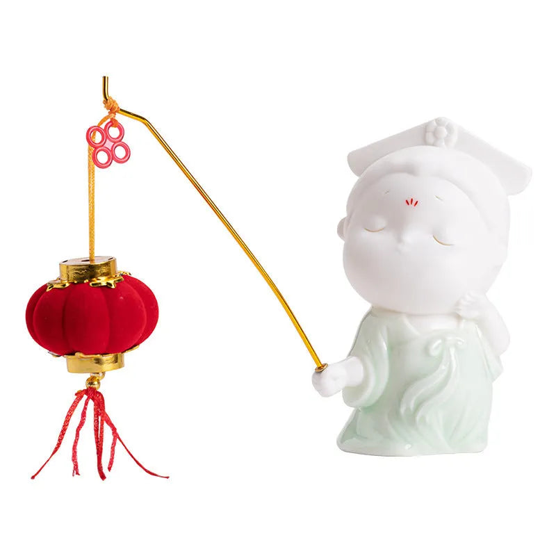 Ceramic female court attendant incense burner decoration in traditional colours