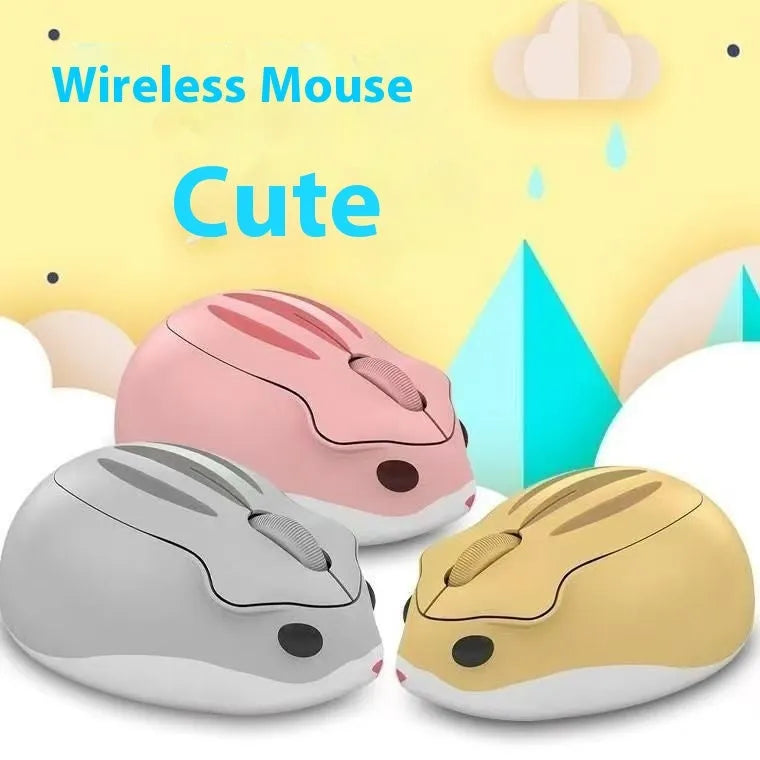 Hamster wireless mute mouse in yellow, pink, or grey with Bluetooth connectivity and compact design