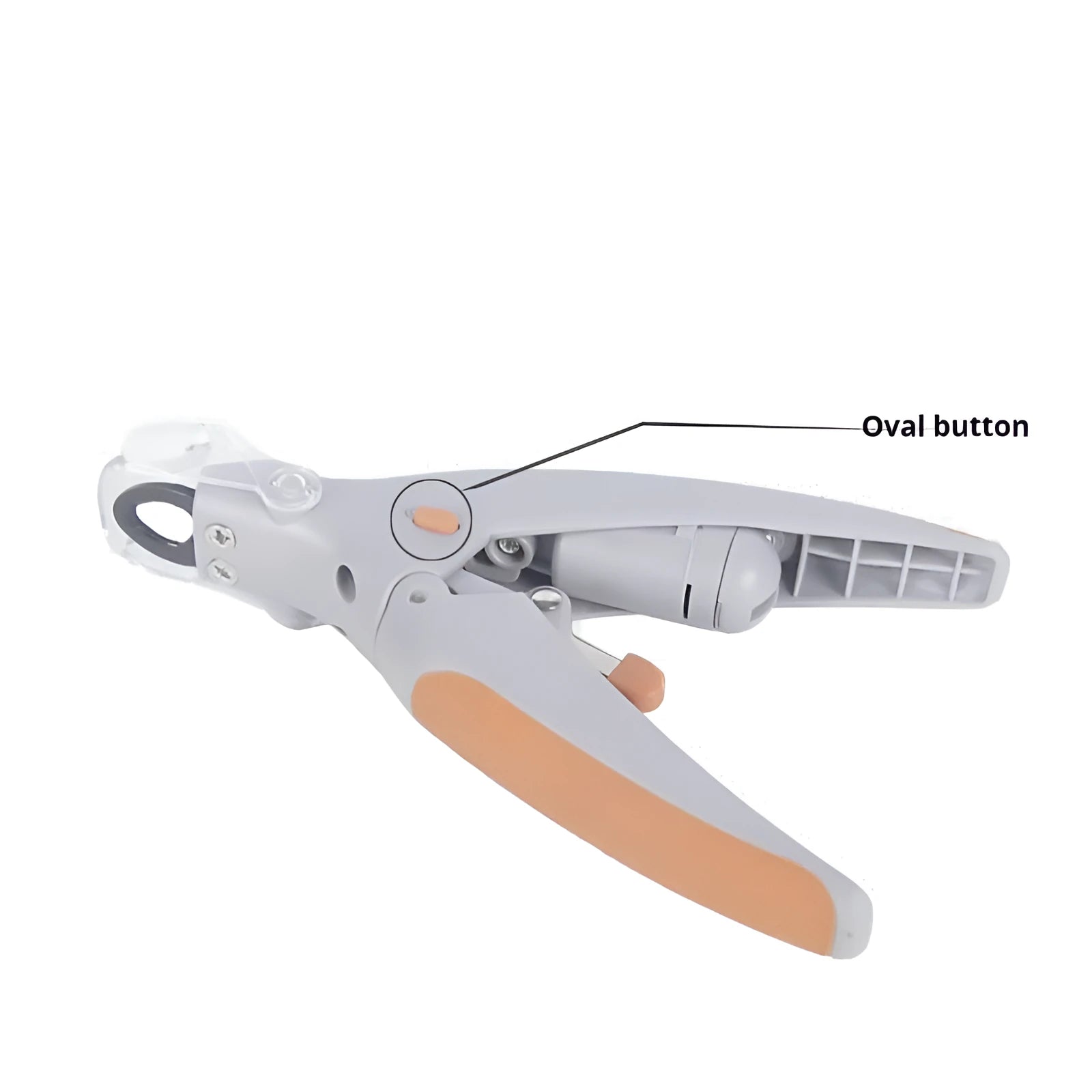 White plastic dog nail clipper with built-in LED light and red guide line on a blister card.