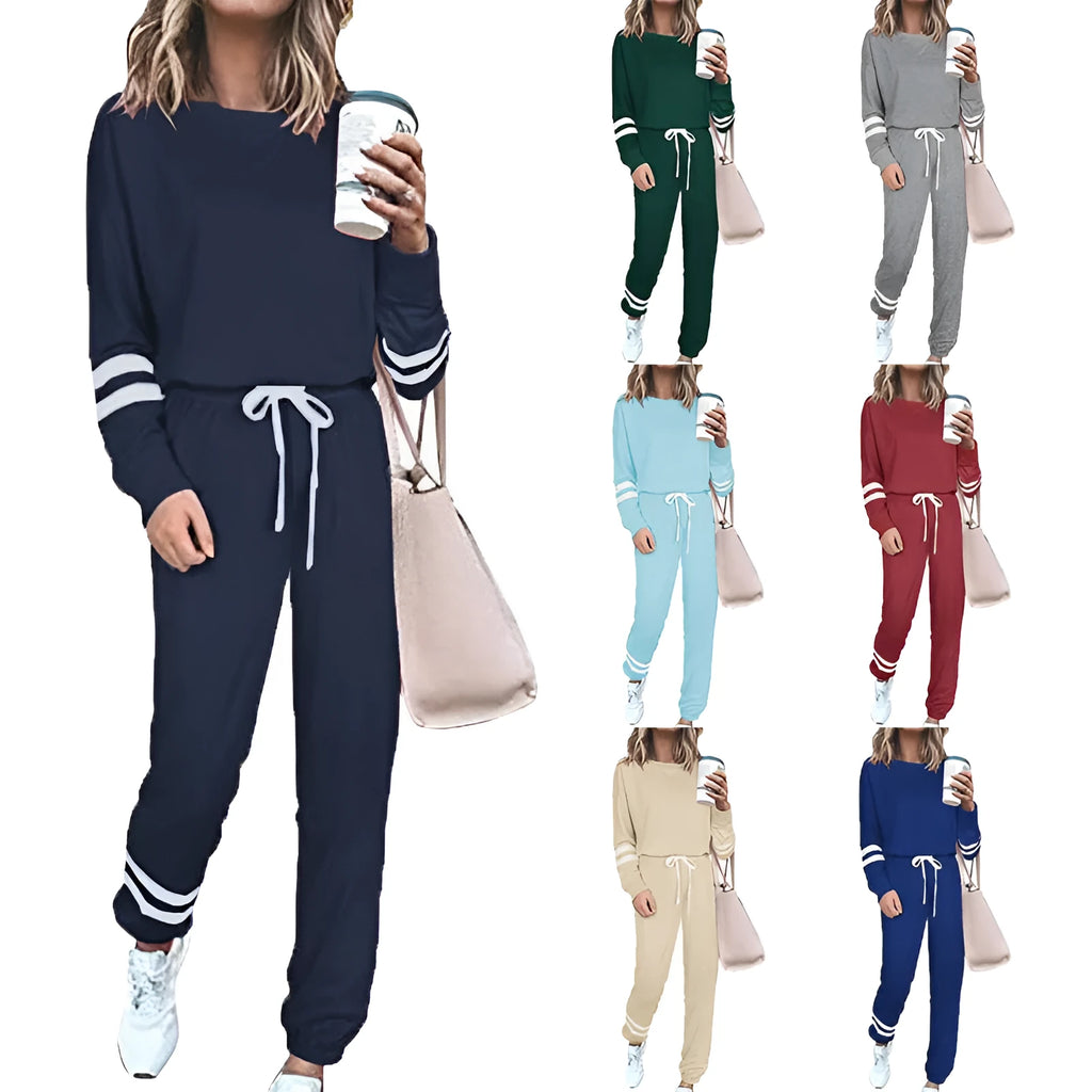 Women's plus size casual suit set in loose fit with long sleeves, shown in a solid colour.