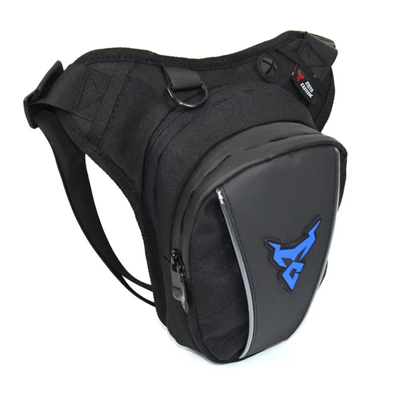 Motorcycle leg bag in knight bag styling with 1200D Oxford cloth construction and crossbody mounting