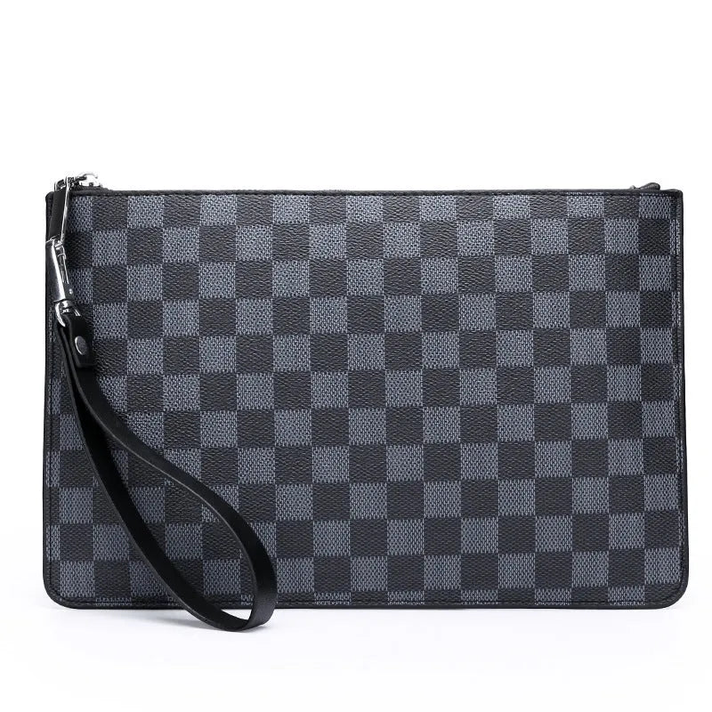 Men's soft PU leather clutch wallet with card slots in plaid or sheepskin design