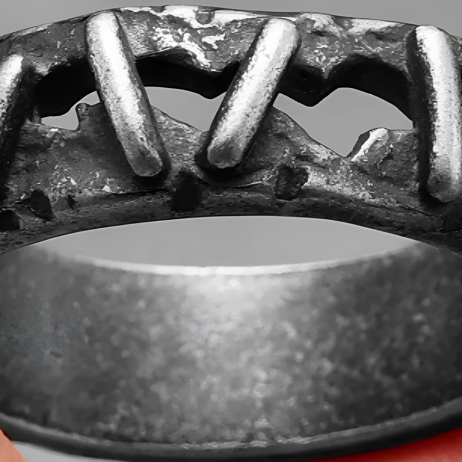 Stainless steel gothic ring with dark punk stitching style and double ring design