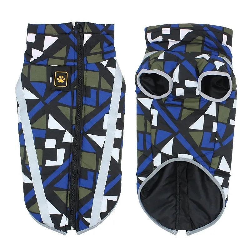 Reflective dog warm shell jacket in thick polyester fabric for winter outdoor walks