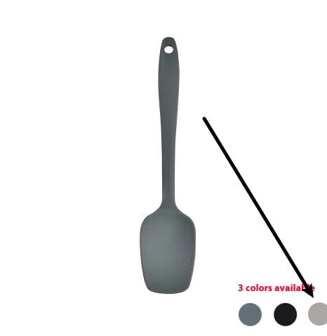 Silicone kitchen utensil set with 12 pieces including spatula, turner, ladel, and food clip in rotating storage bucket