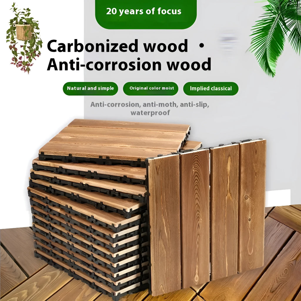 Set of square camphor pine flooring boards with a thickened profile and brushed durable finish