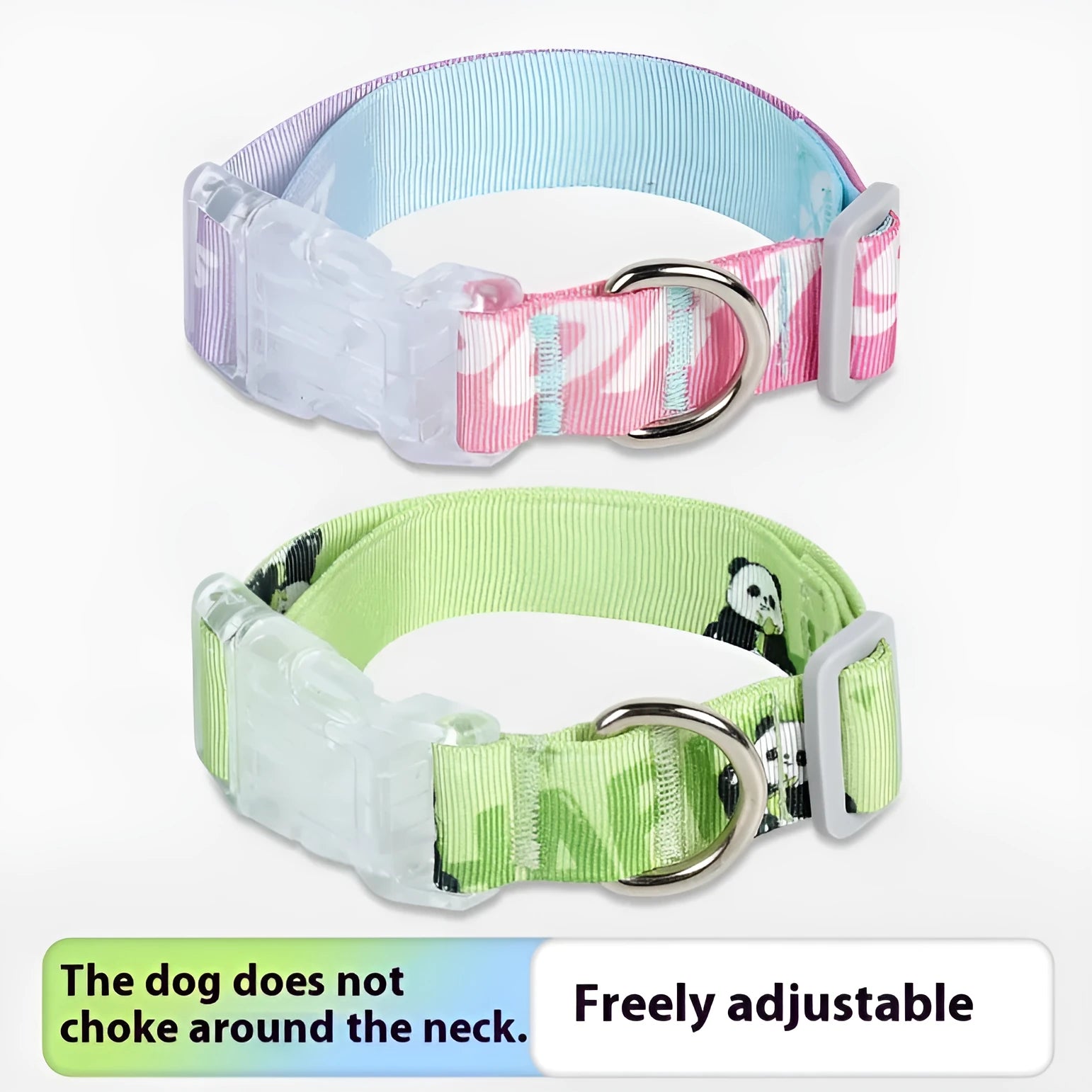 Adjustable nylon dog collar with cartoon gradient printing pattern in two colour variants