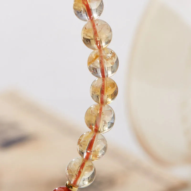 Hand-woven citrine five sutra bracelet with 6mm crystal beads
