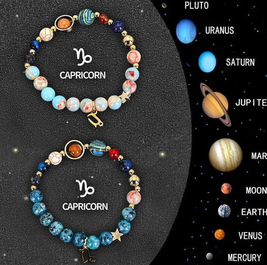 Natural stone bead bracelet set featuring all twelve zodiac signs with two bracelets per style